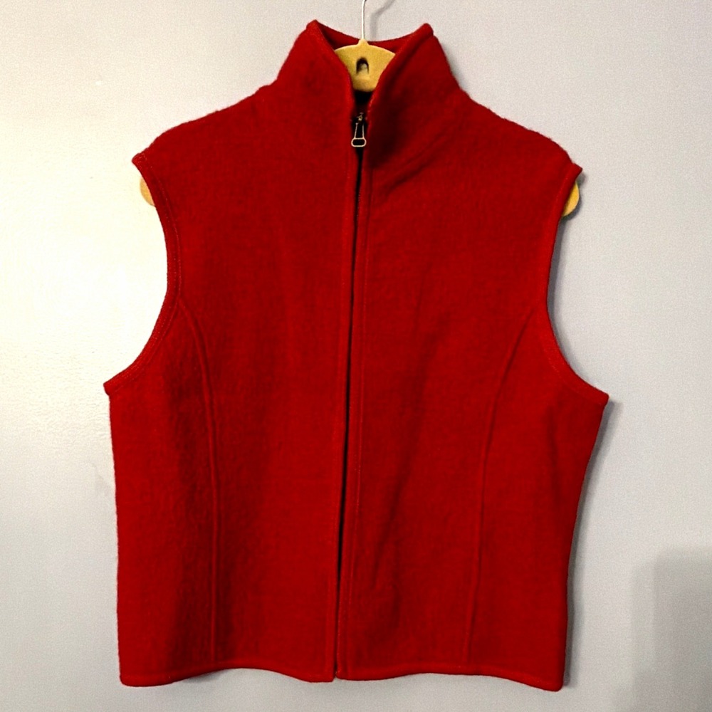VTG 100% Boiled Wool Vest Red Zip Mock Neck XL Preppy Academia Capsule Timeless